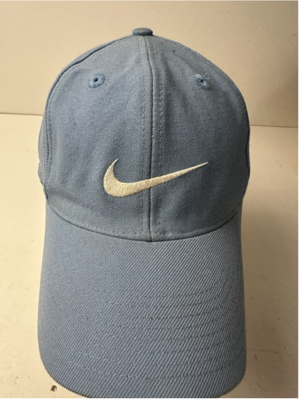 Vintage Nike Classic Pro Fitted Hat Slate Faded Blue Cream Swoosh Cap Mens Y2K